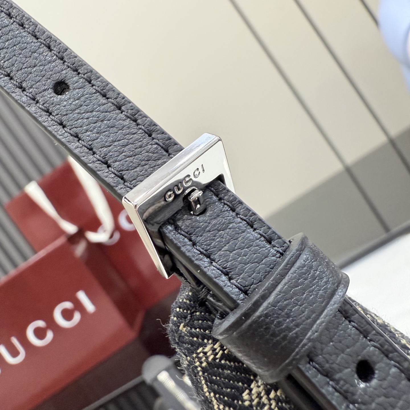 gucci lady lunetta black gg denim shoulder bag