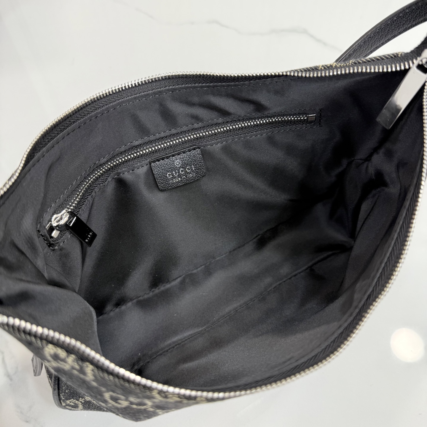 gucci lady lunetta black gg denim shoulder bag