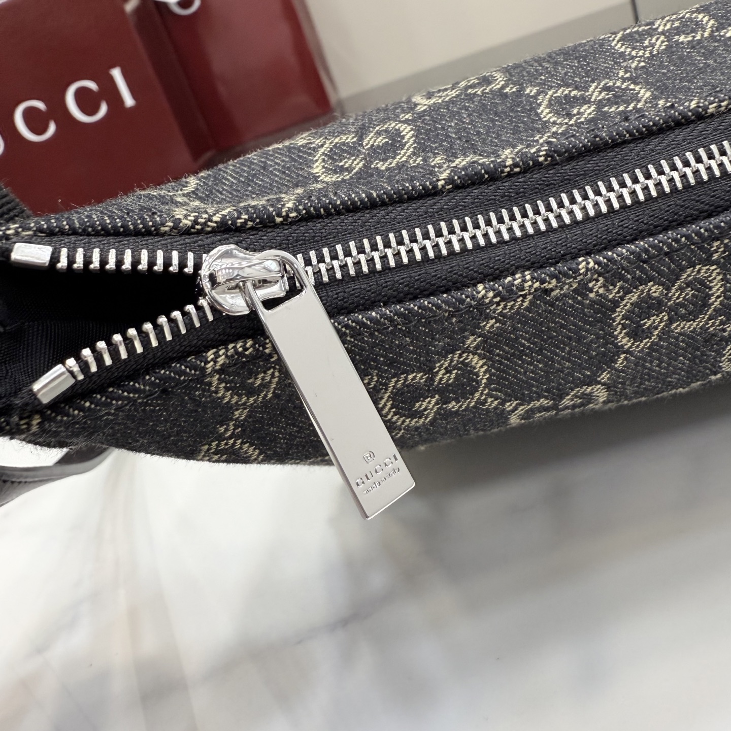 gucci lady lunetta black gg denim shoulder bag