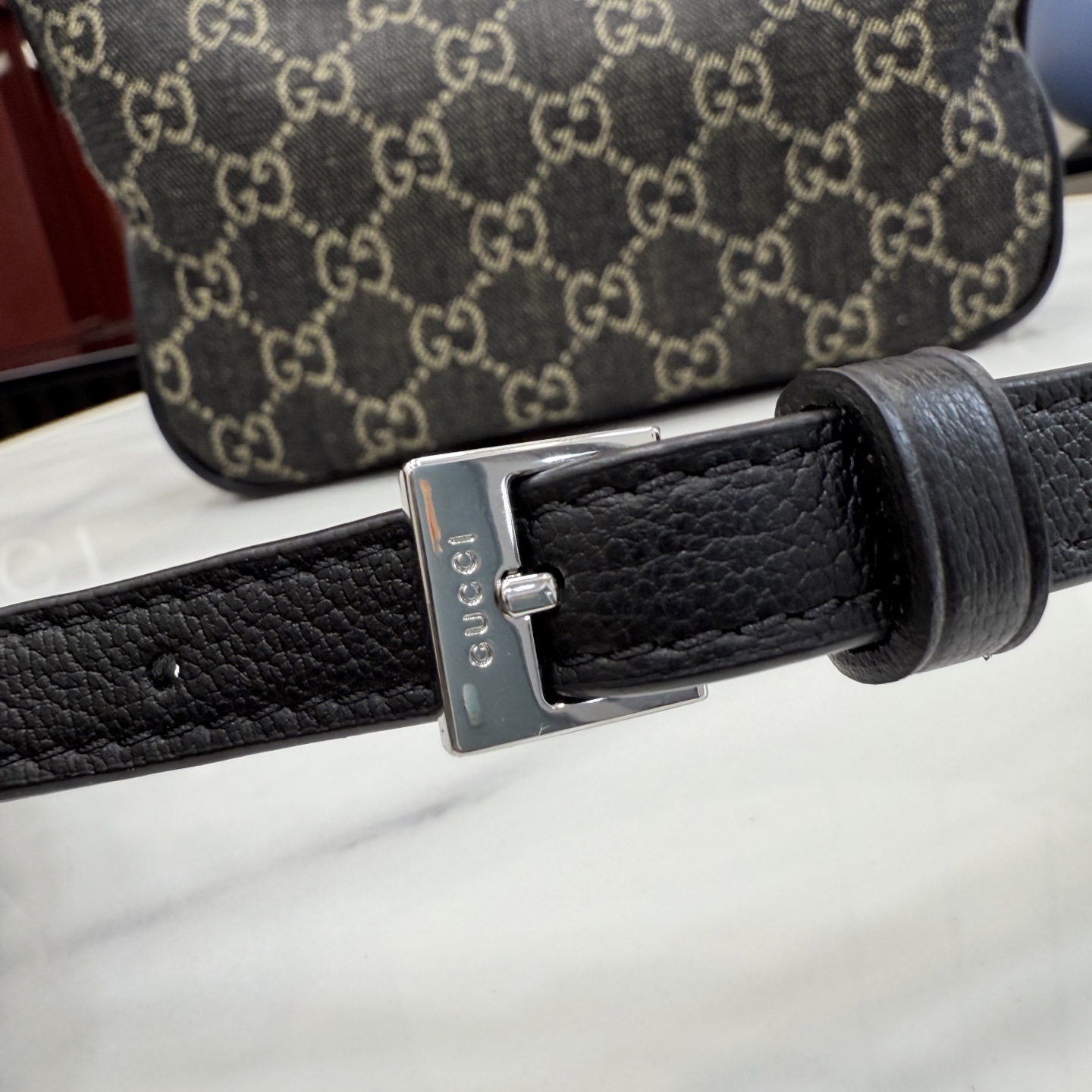 gucci lady lunetta black gg denim shoulder bag