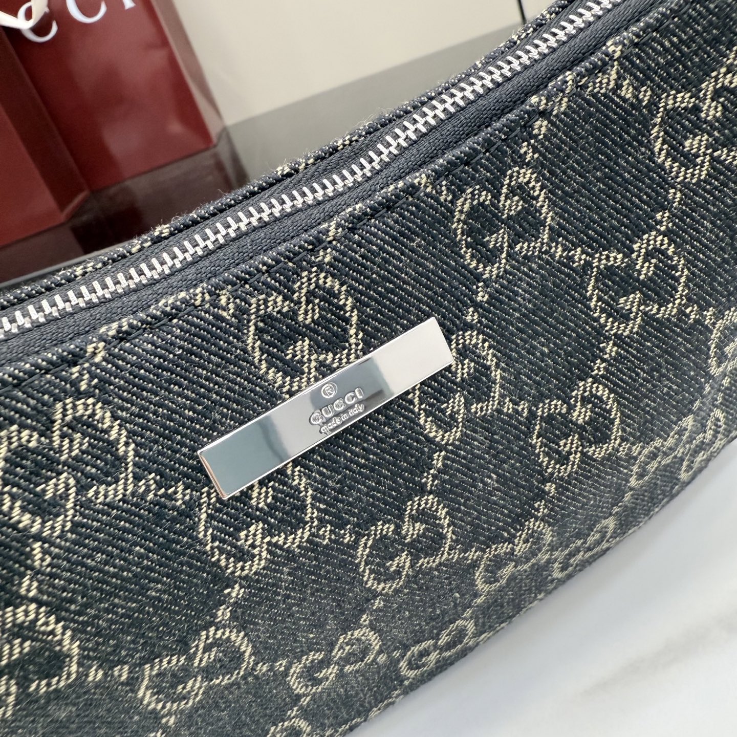 gucci lady lunetta black gg denim shoulder bag