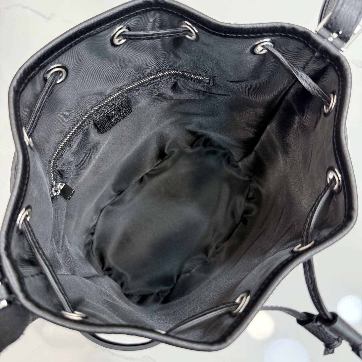 gucci venice black gg denim bucket bag