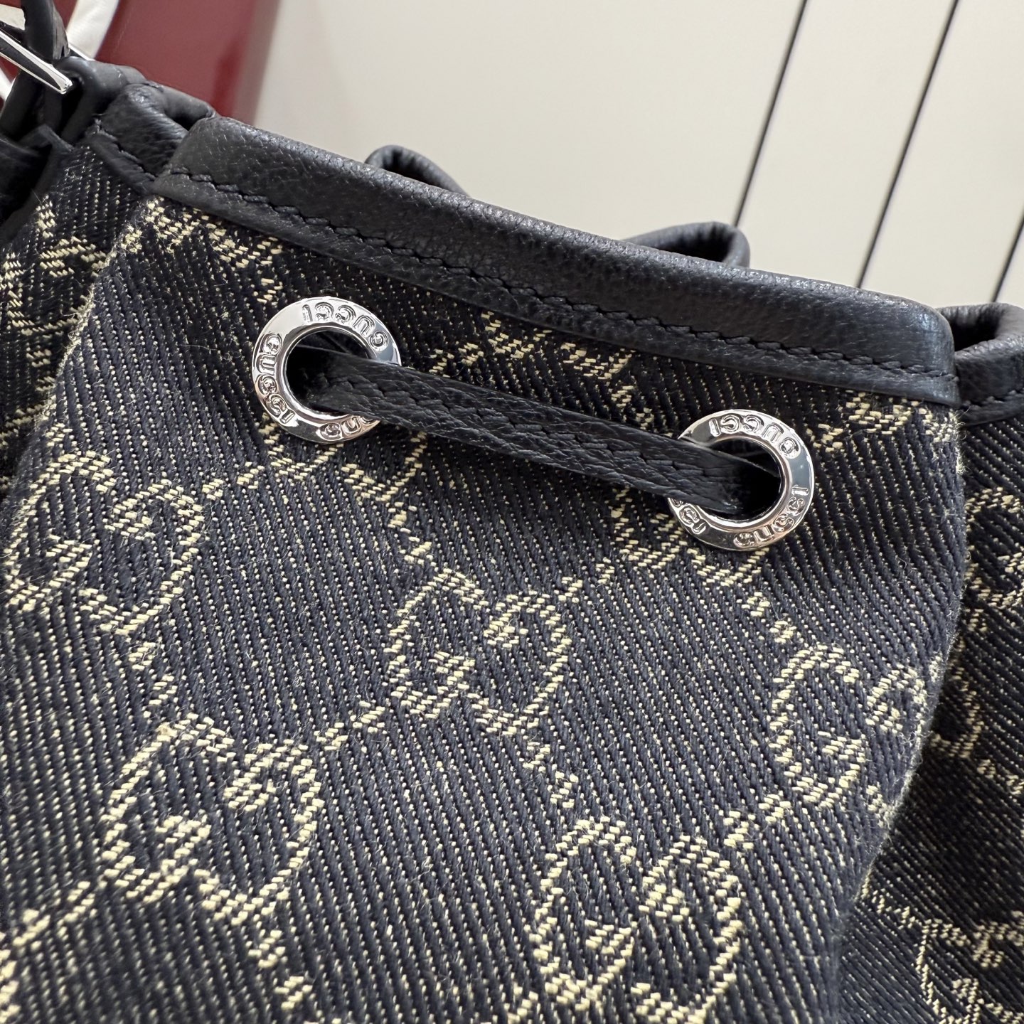 gucci venice black gg denim bucket bag