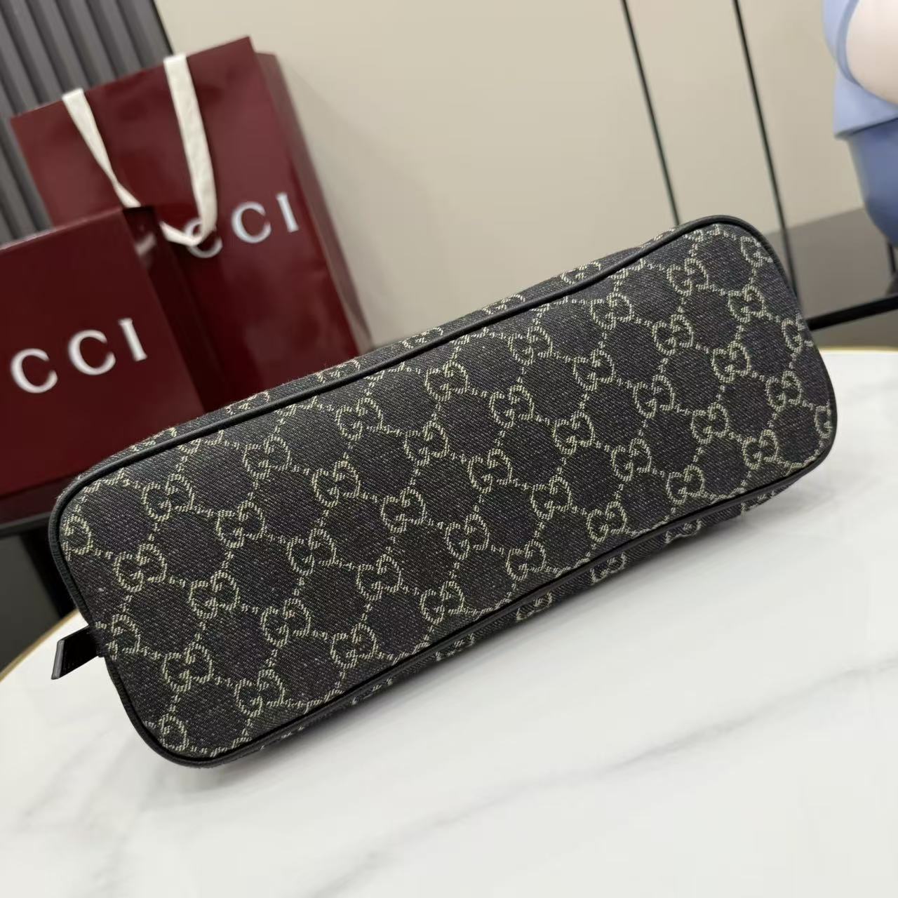 gucci madison black gg denim shoulder bag