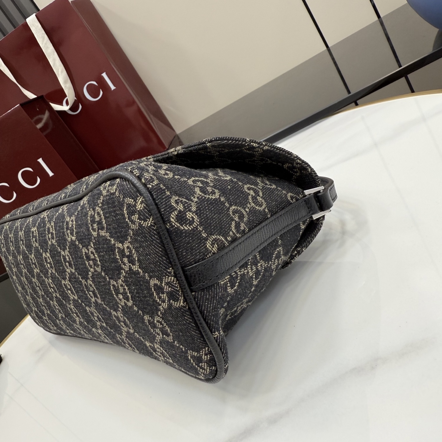 gucci madison black gg denim shoulder bag