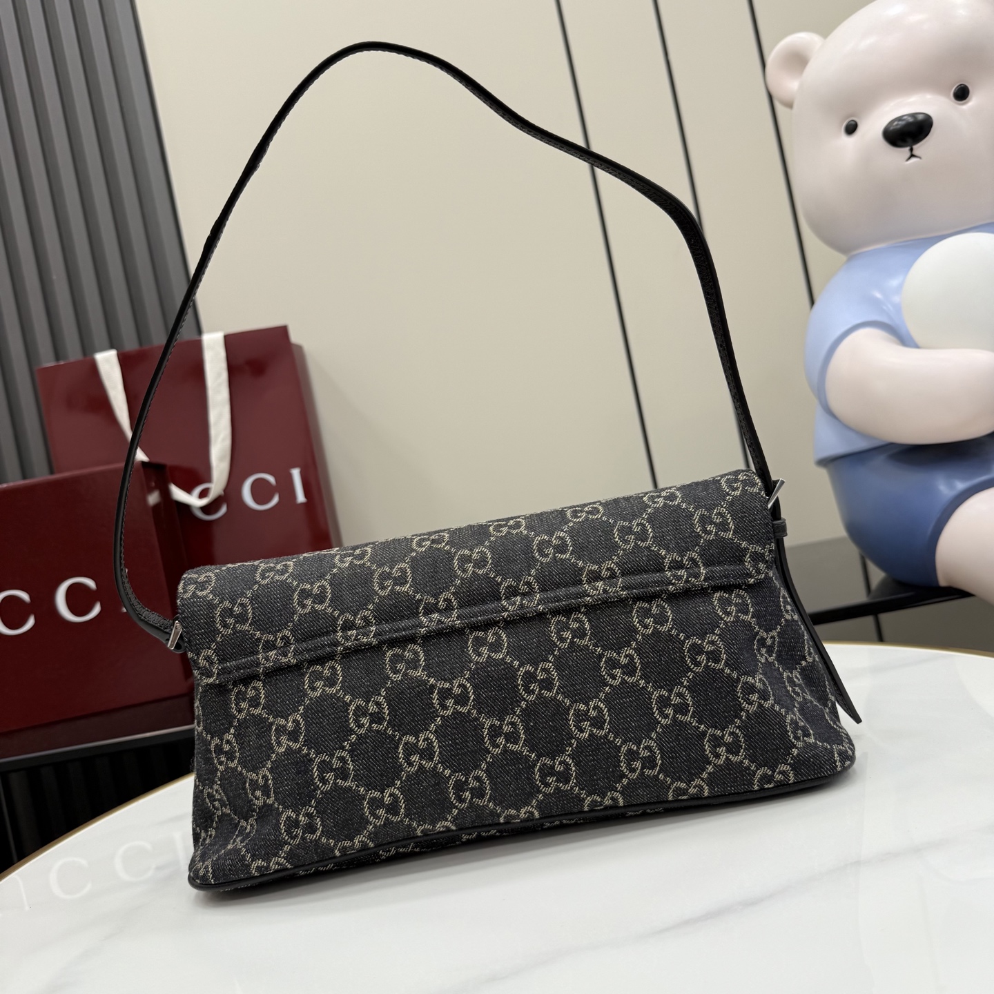 gucci madison black gg denim shoulder bag