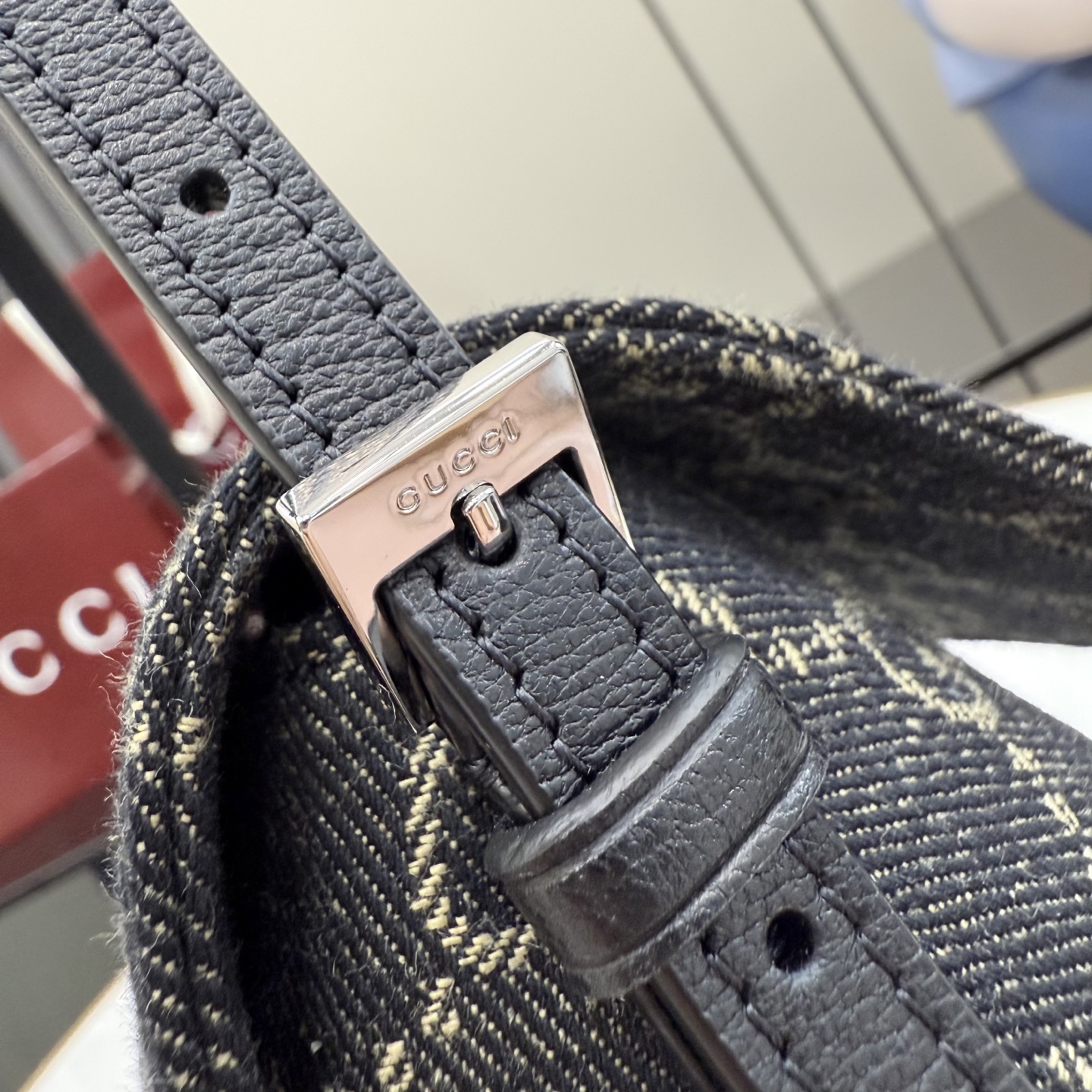 gucci madison black gg denim shoulder bag