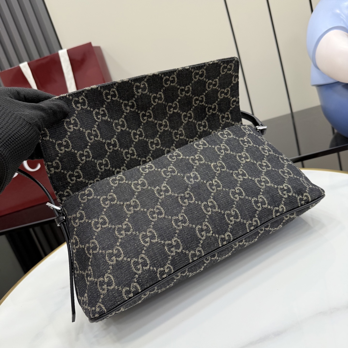 gucci madison black gg denim shoulder bag