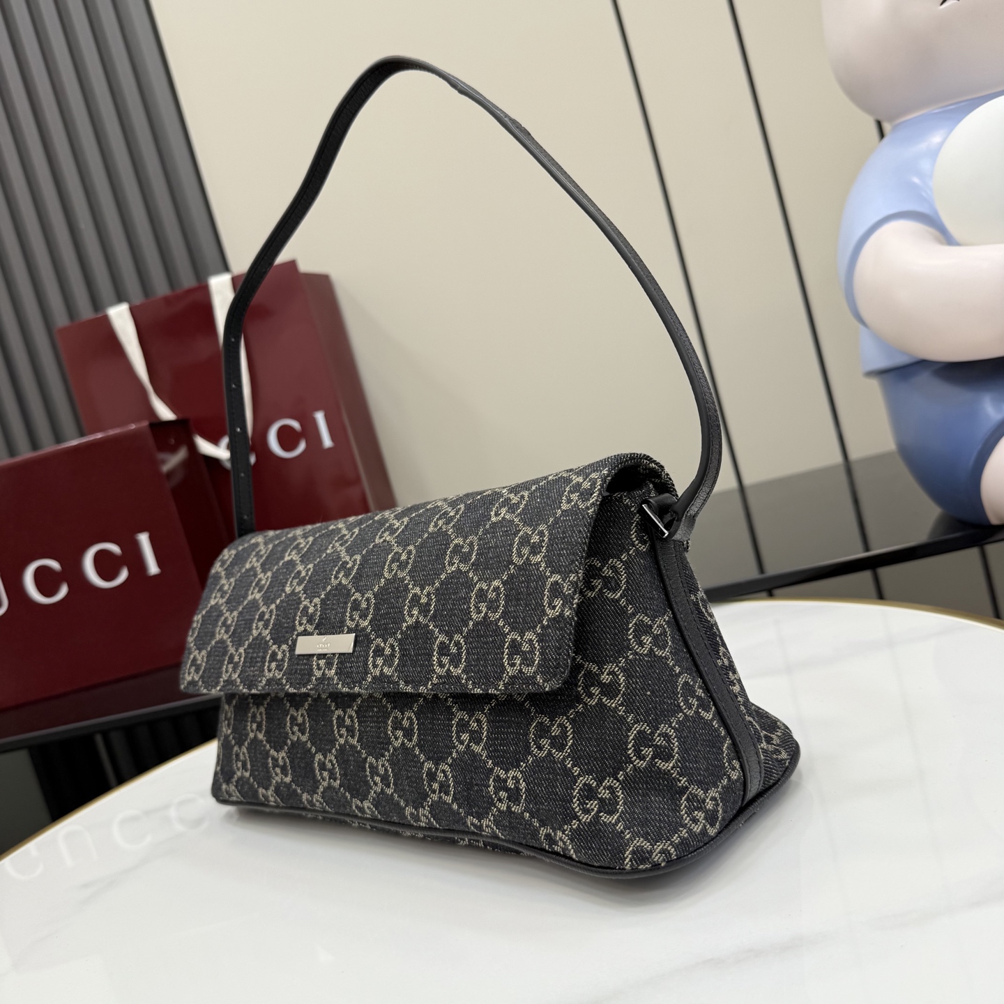 gucci madison black gg denim shoulder bag