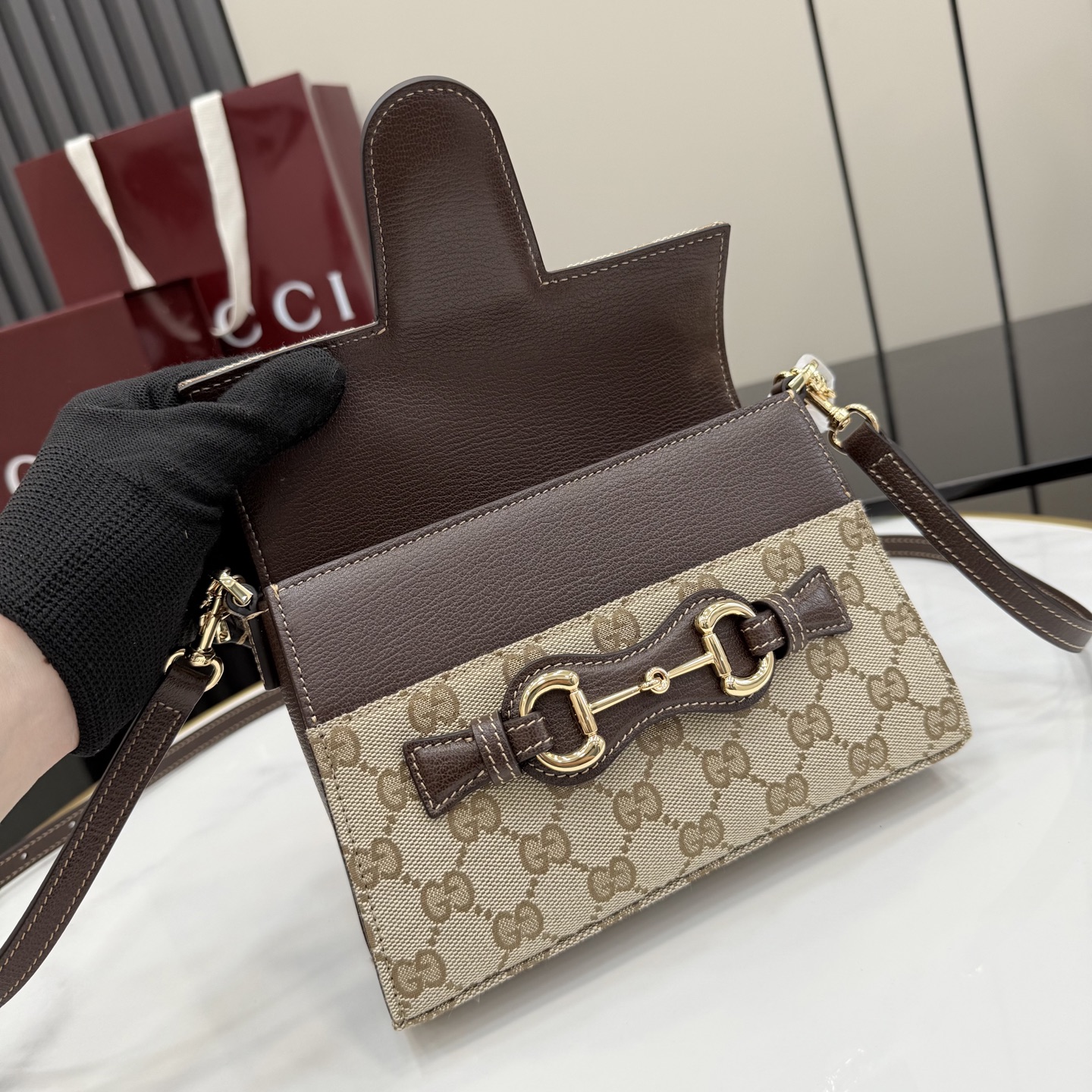 gucci horsebit duomo small brown gg canvas bag