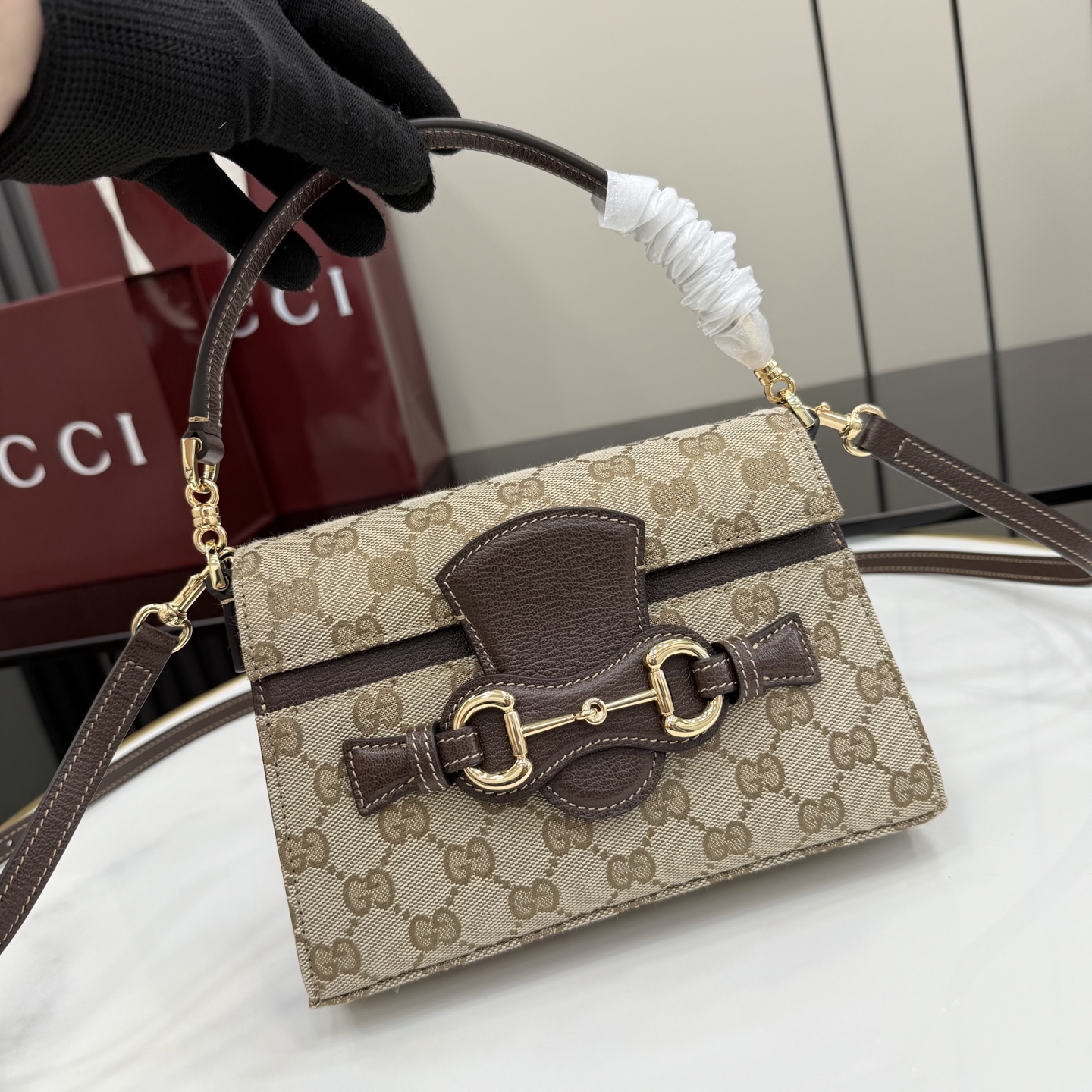 gucci horsebit duomo small brown gg canvas bag