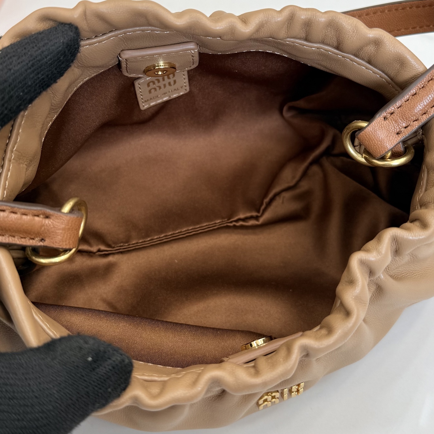 miu miu caramel nappa leather pouch bag