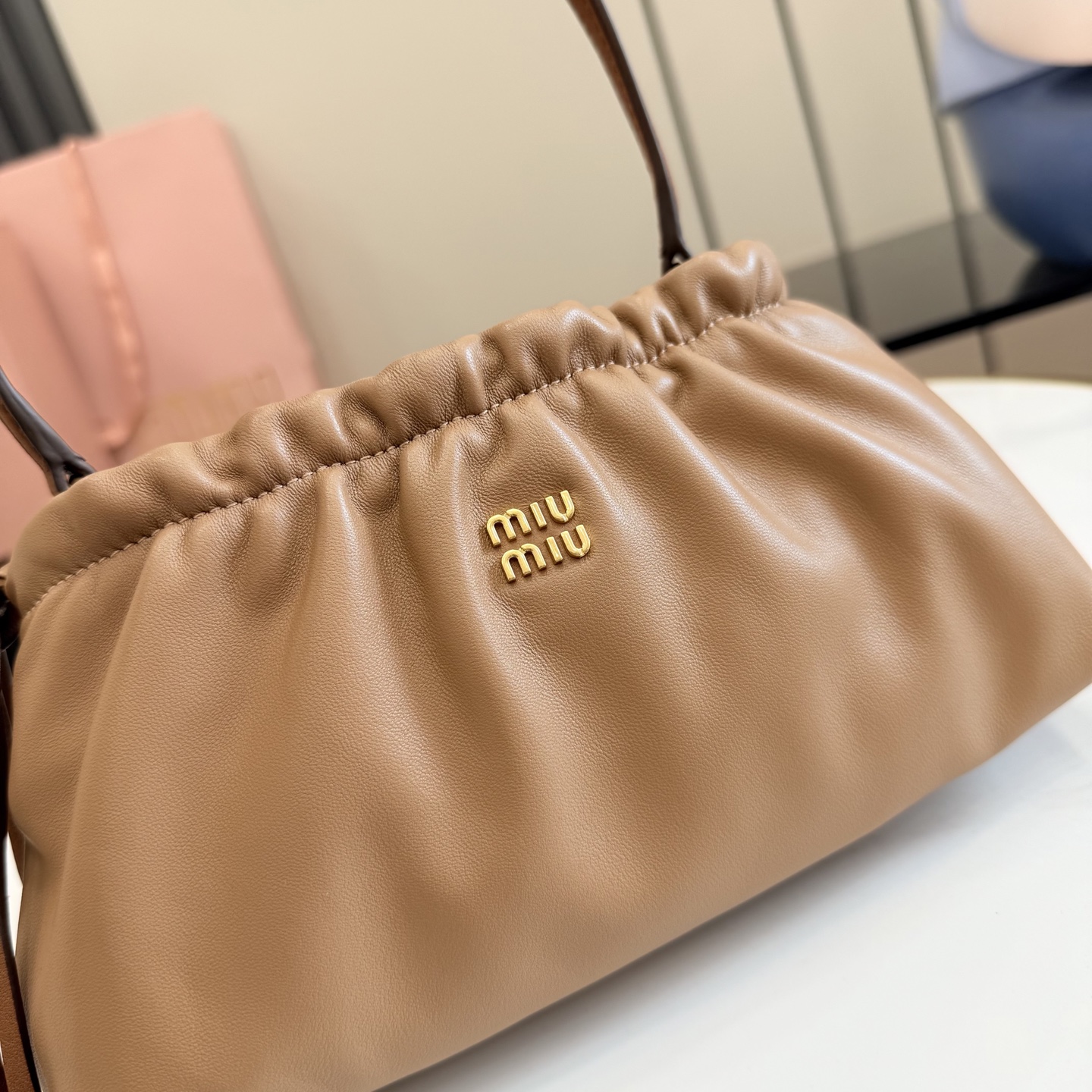 miu miu caramel nappa leather pouch bag