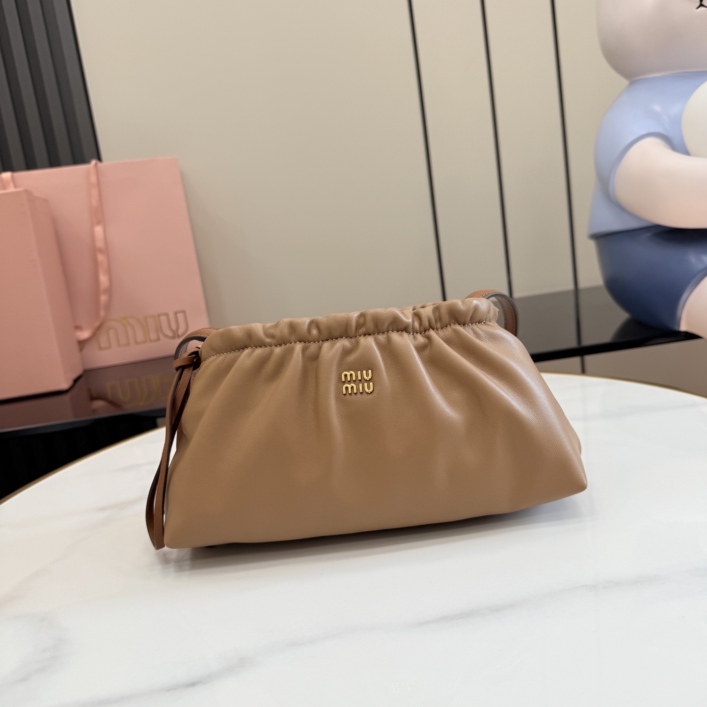 miu miu caramel nappa leather pouch bag