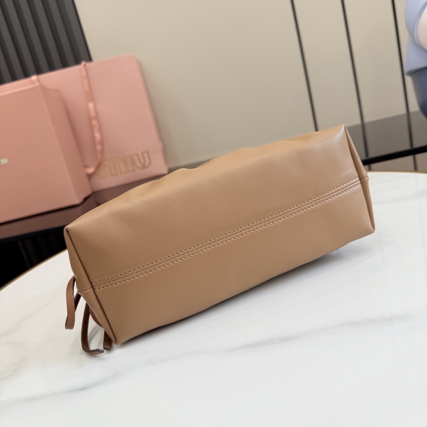 miu miu caramel nappa leather pouch bag