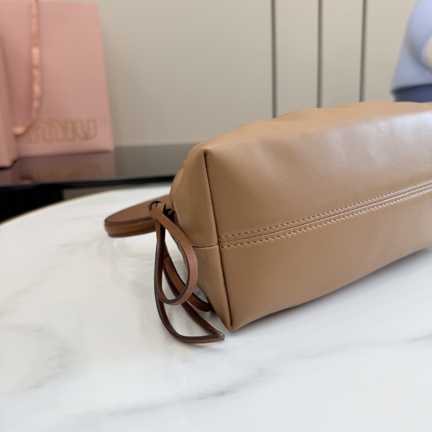 miu miu caramel nappa leather pouch bag