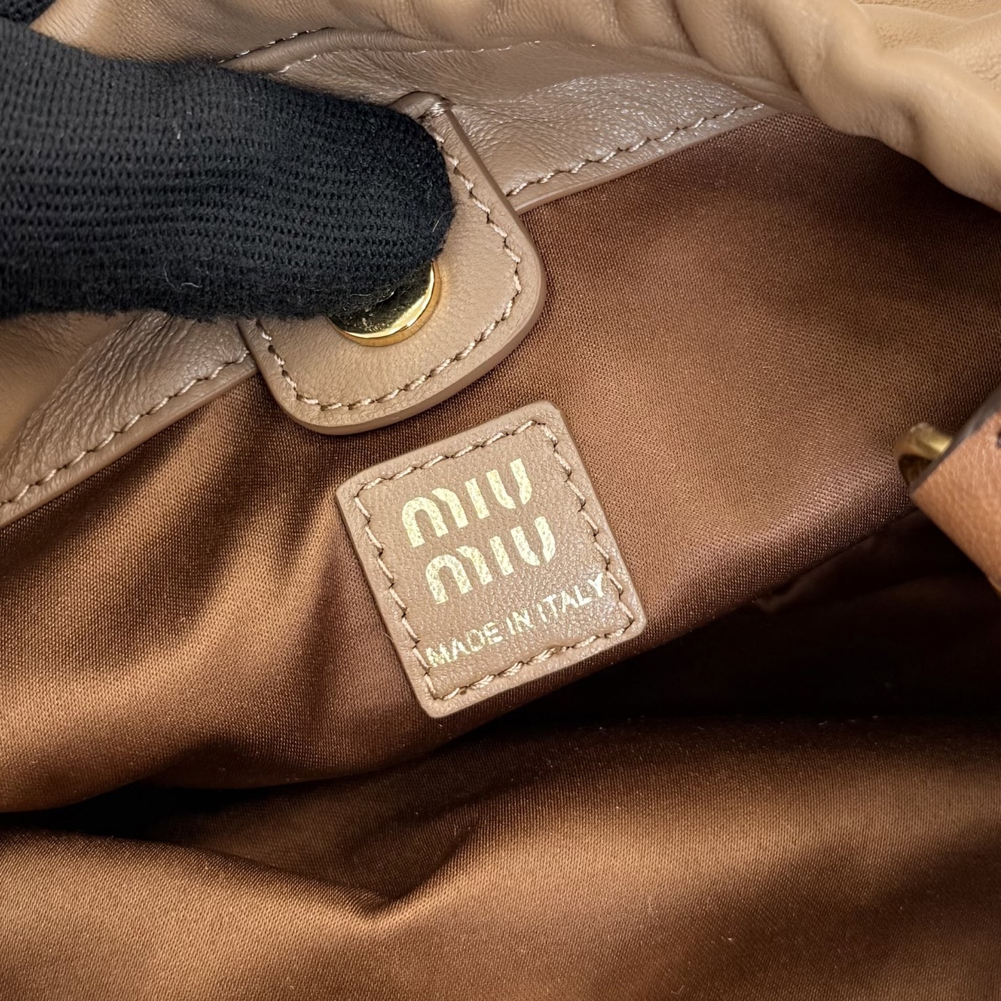 miu miu caramel nappa leather pouch bag