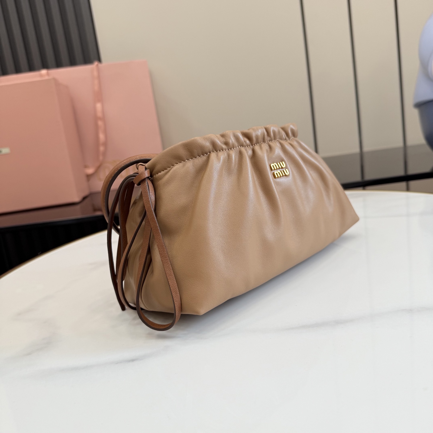miu miu caramel nappa leather pouch bag