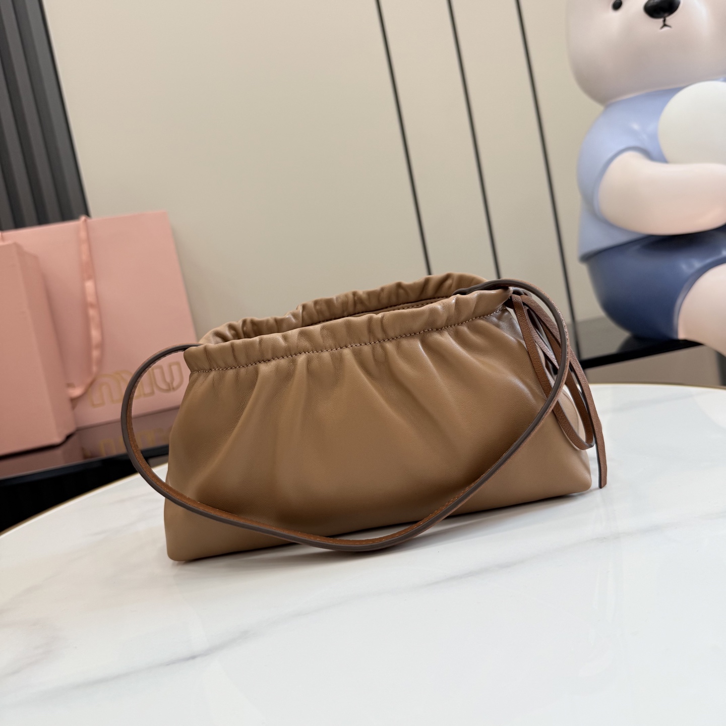 miu miu caramel nappa leather pouch bag