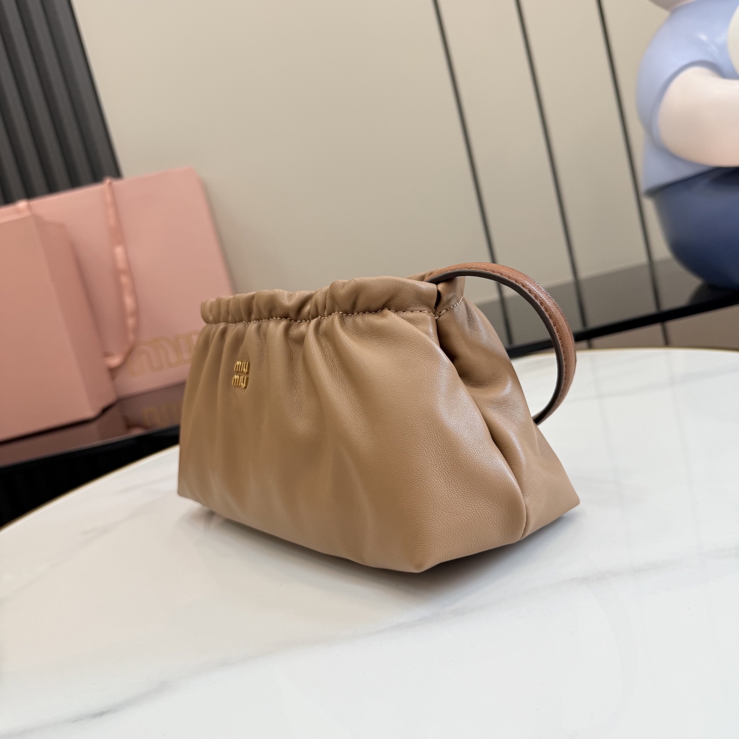 miu miu caramel nappa leather pouch bag