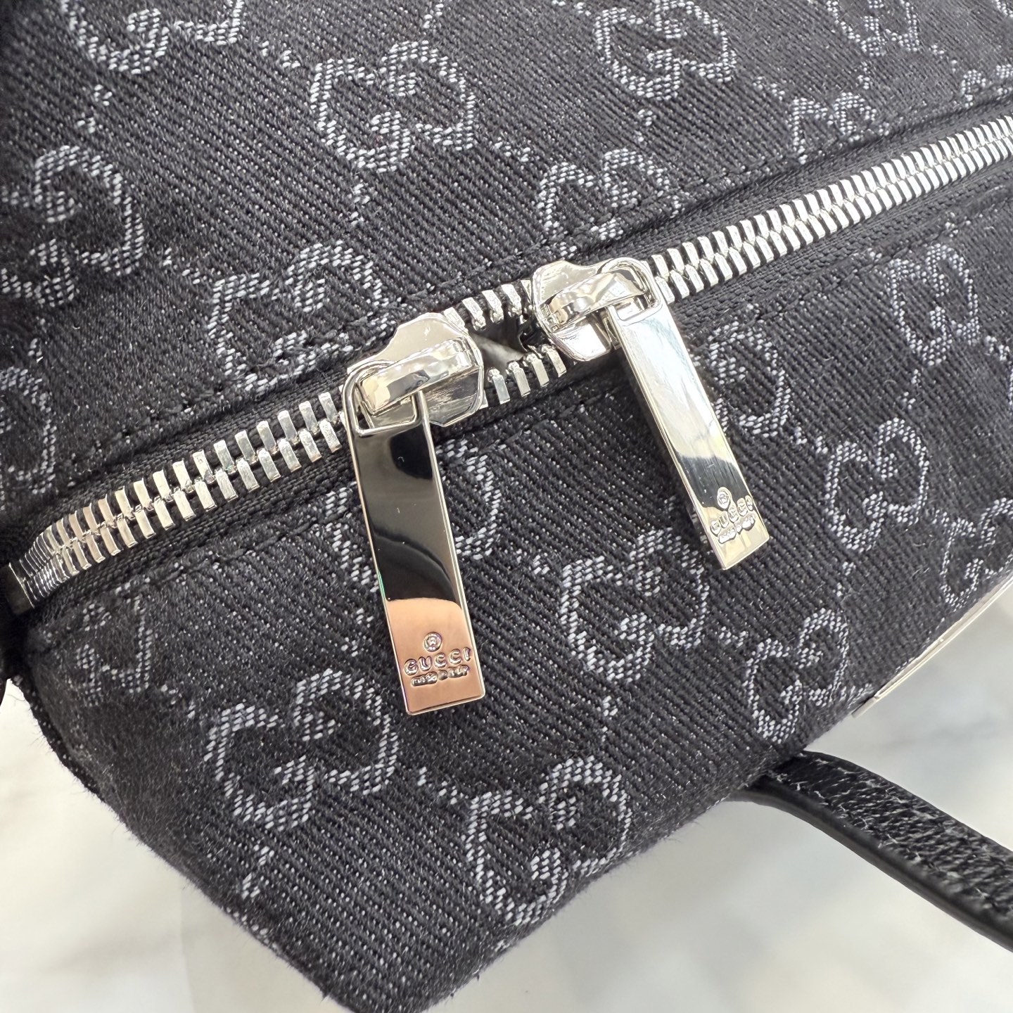 gucci small black gg denim boston bag