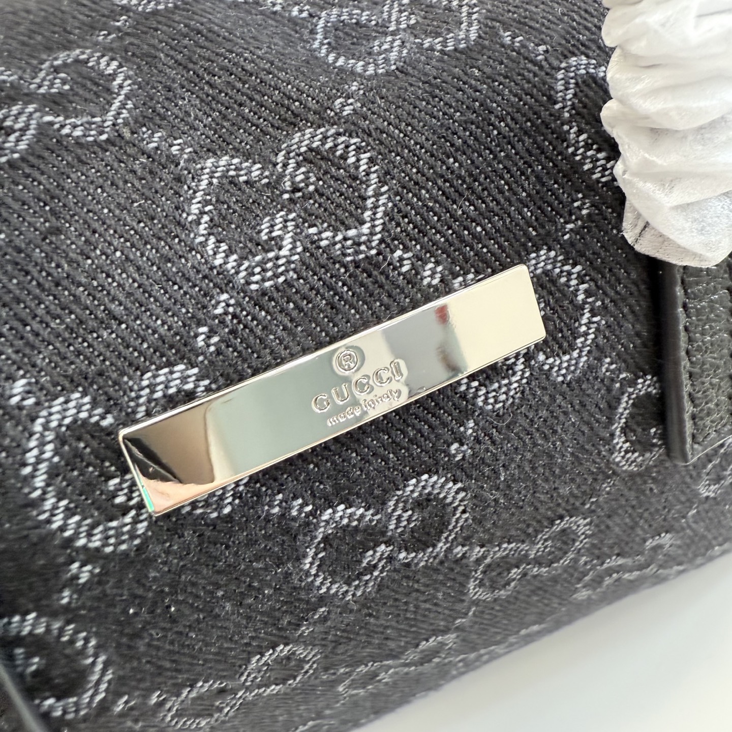 gucci small black gg denim boston bag