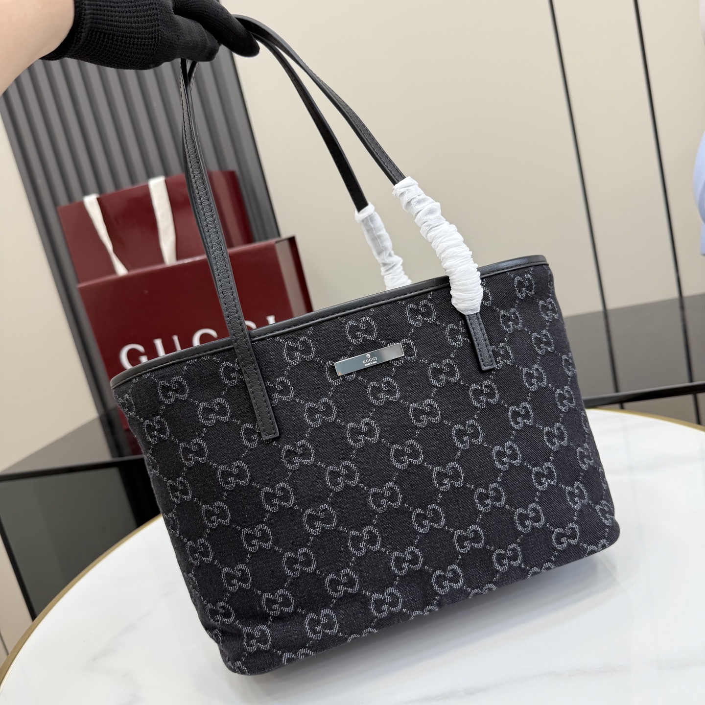 gucci tribeca black gg denim tote bag