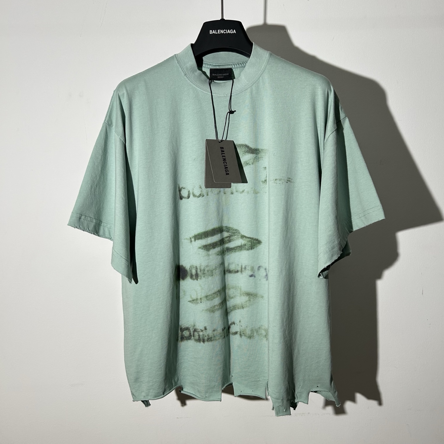 Balenciaga Vintage Graphic Print Crew Neck T-Shirt in Mint Green