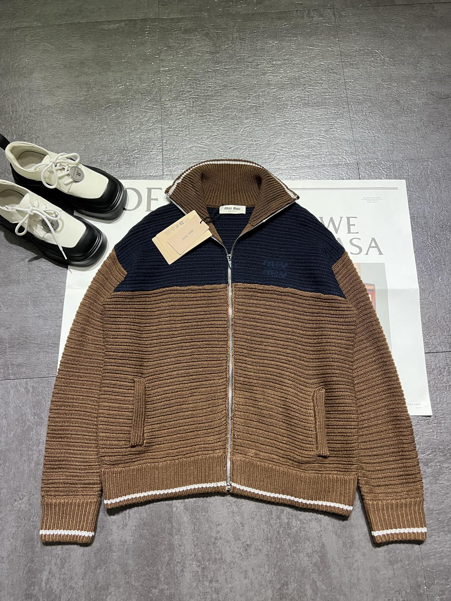 Miu Miu Inspired Knitted Cardigan – Striped Resort Style Knitwear