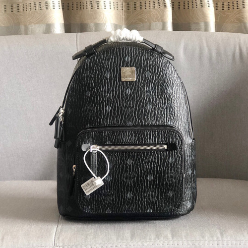 MCM Stark Visetos Backpack - Black PVC Leather, Round Design, Laptop Compartment 1 MCM Stark Visetos Backpack - Black PVC Leather, Round Design, Laptop Compartment