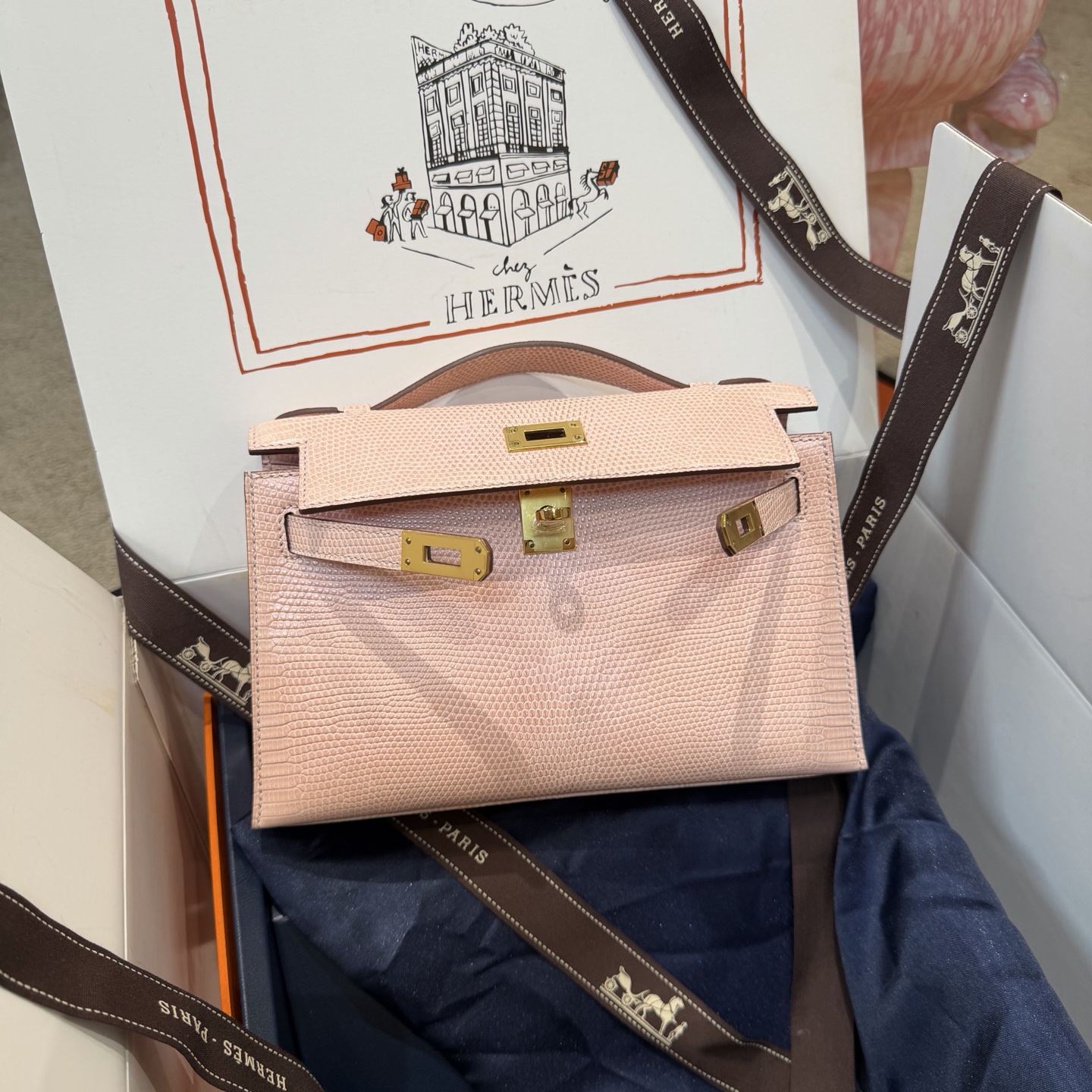 Hermes Kelly Danse Black lizard crossbody everyday