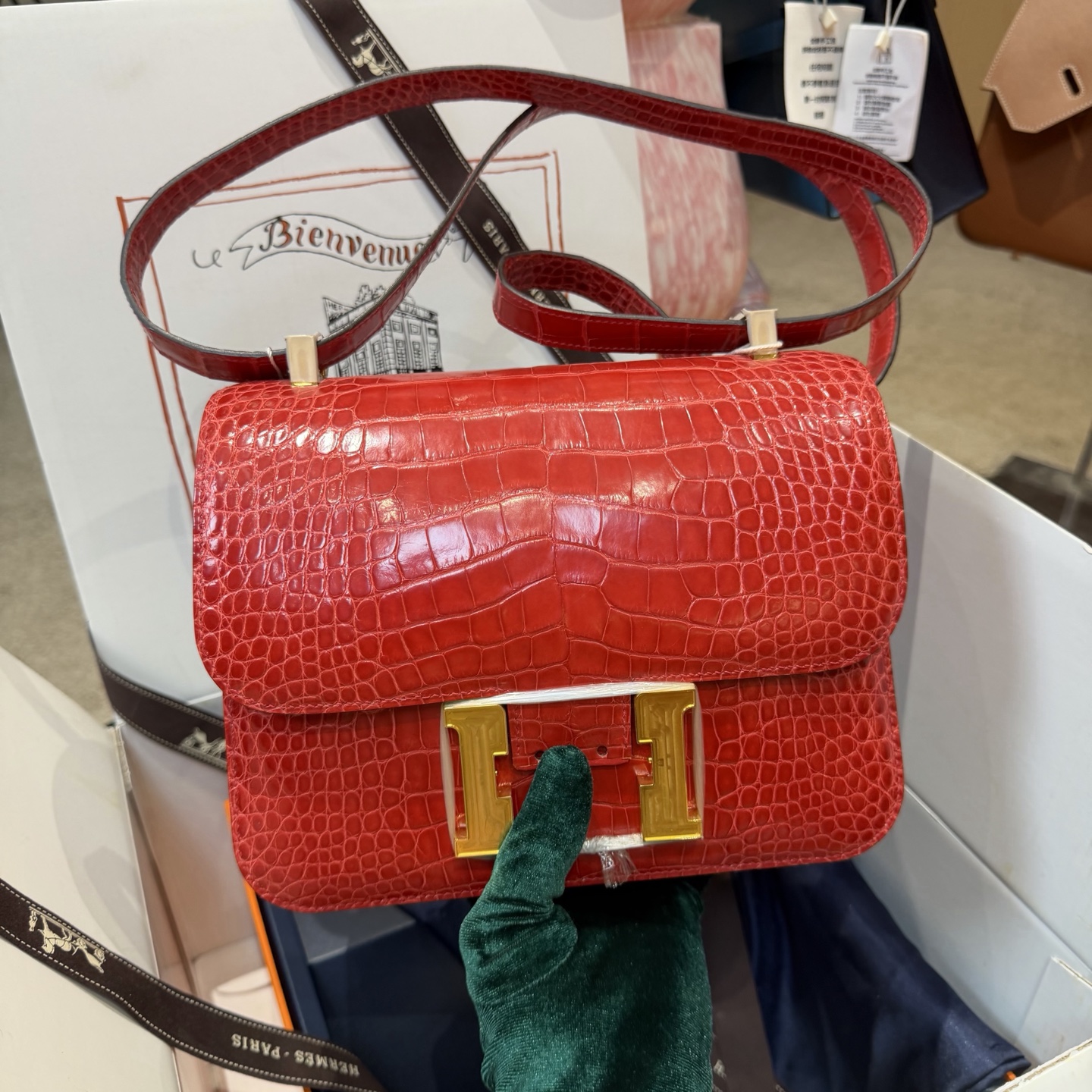 Hermes Dark Brown Crocodile 24cm crossbody everyday