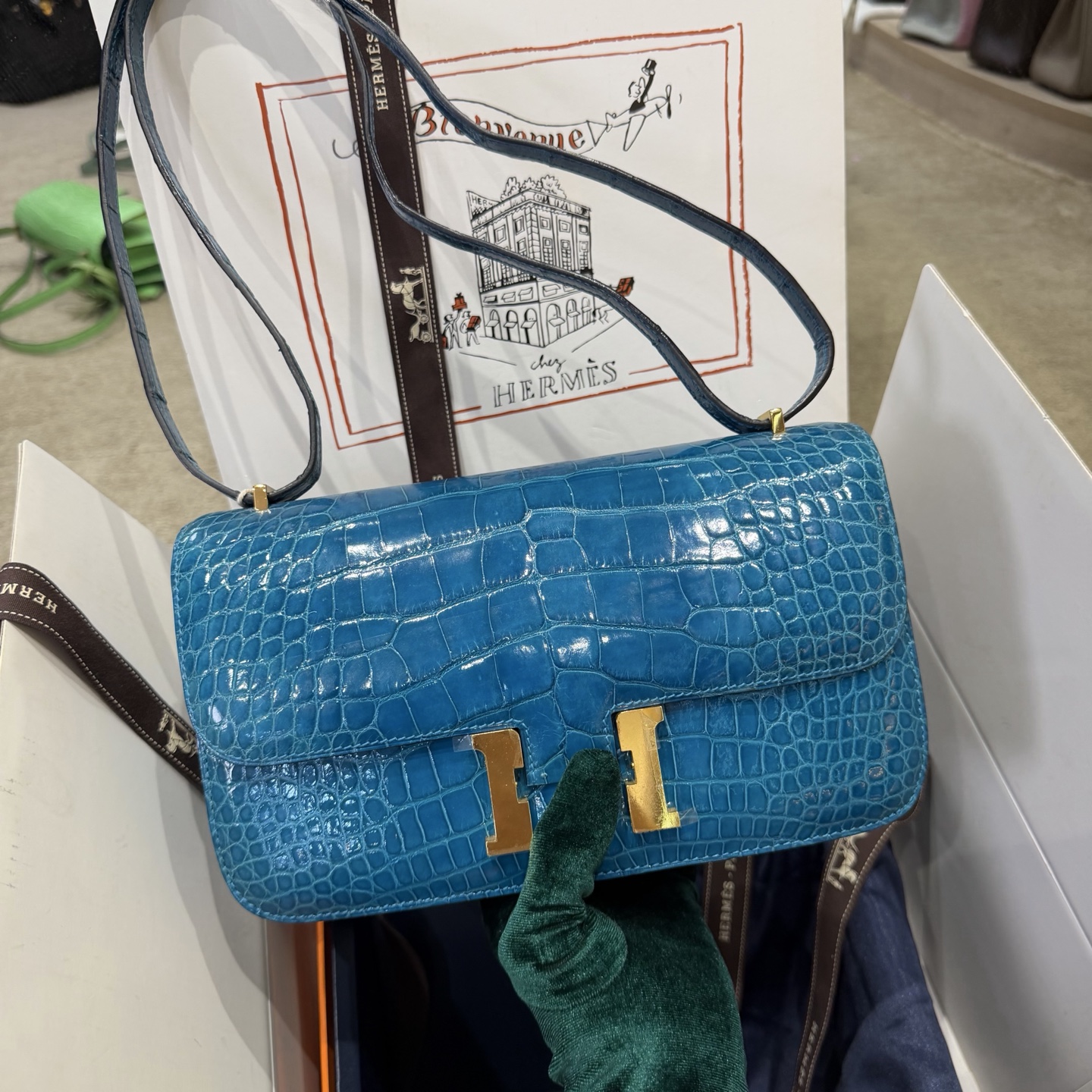 Hermes Constance Black lizard croc embossed 26cm shoulder everyday