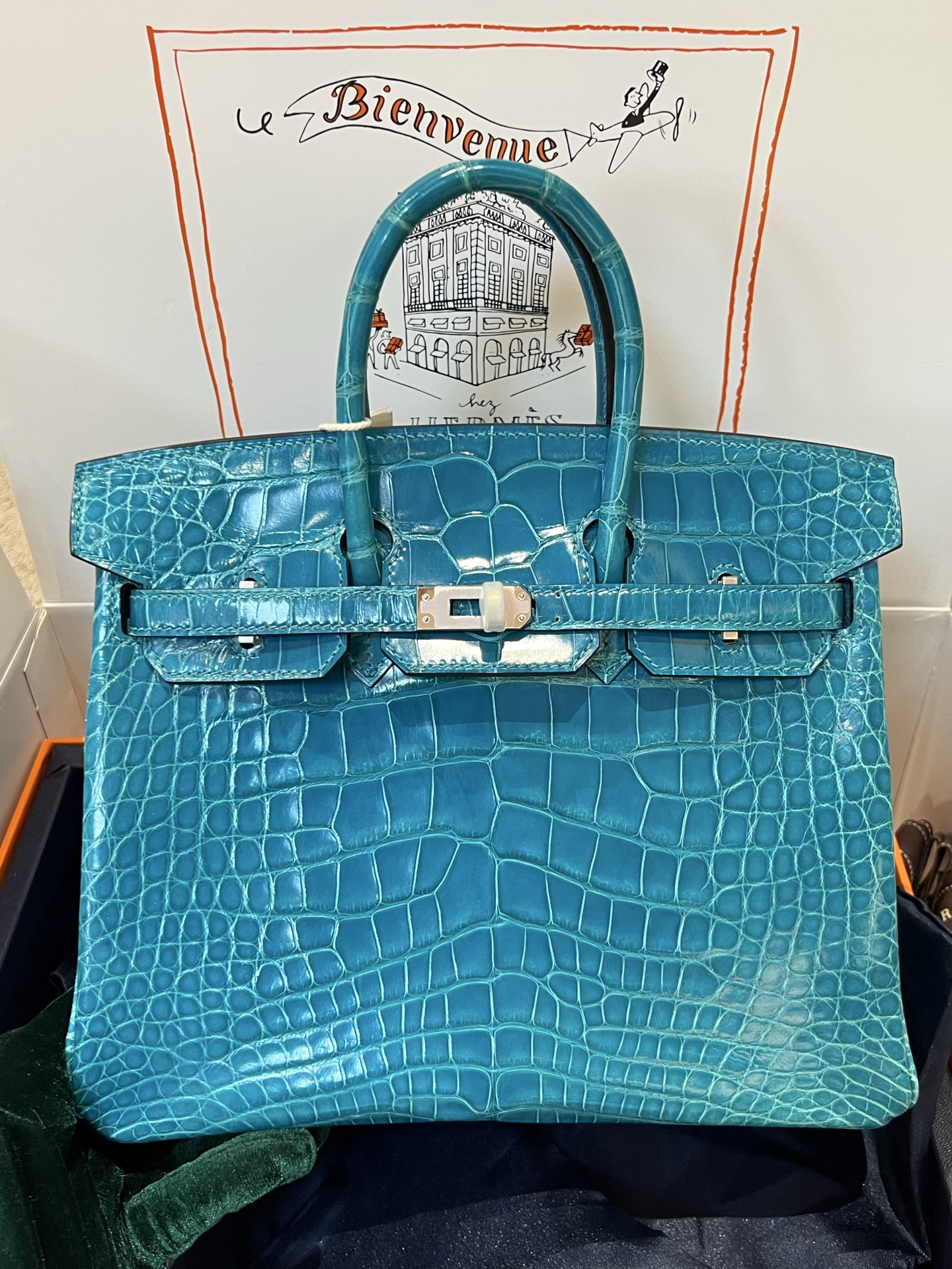 Hermes Birkin 25 Blue crocodile 25 handbag shoulder