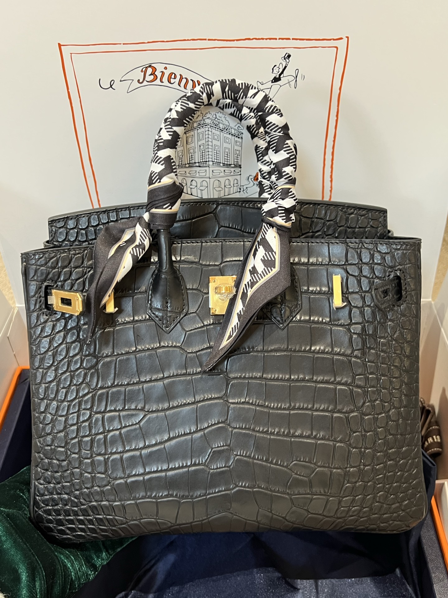 Hermes Birkin 25 Blue crocodile 25 handbag shoulder