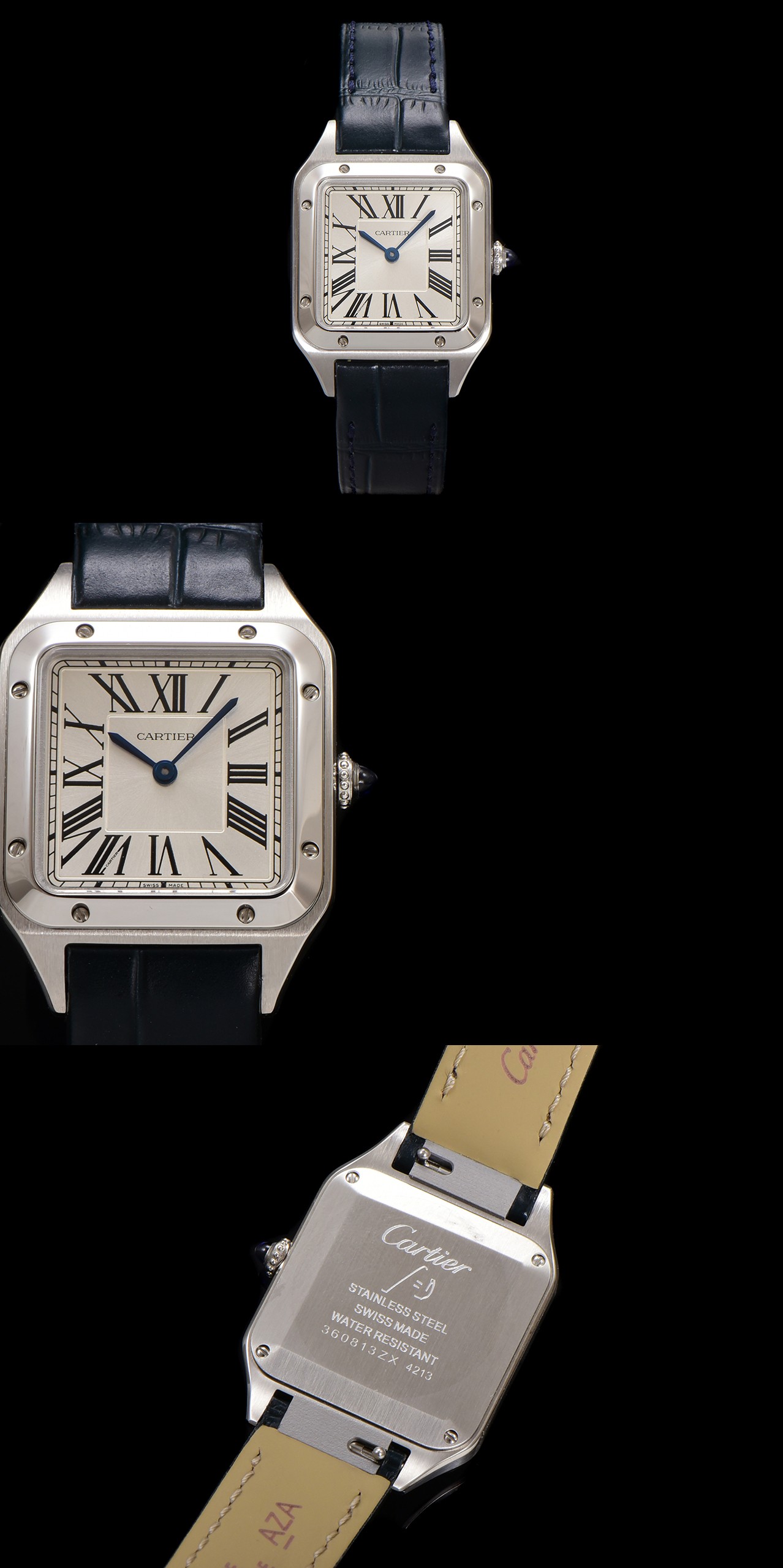 Cartier Santos-Dumont Silver Dial Leather Strap Quartz Ladies Watch
