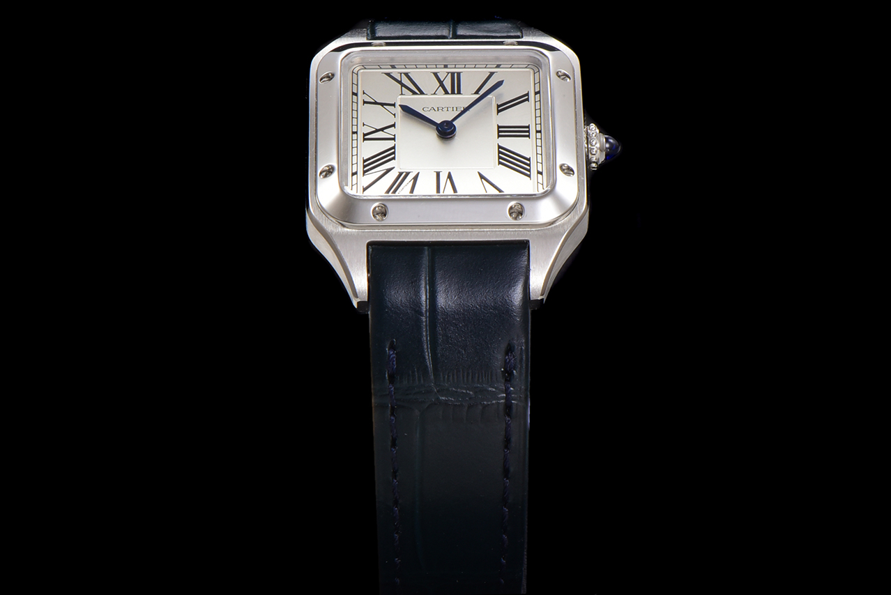 Cartier Santos Dumont Quartz Watch, Leather Strap, Silver Dial, Blue Hands 3 a1724521035587 6551