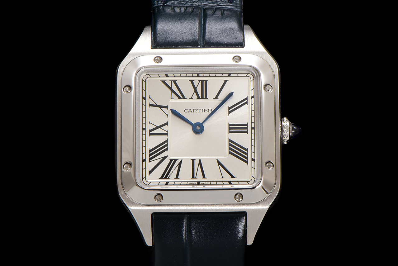 Cartier Santos Dumont Quartz Watch, Leather Strap, Silver Dial, Blue Hands 2 a1724521035594 7071