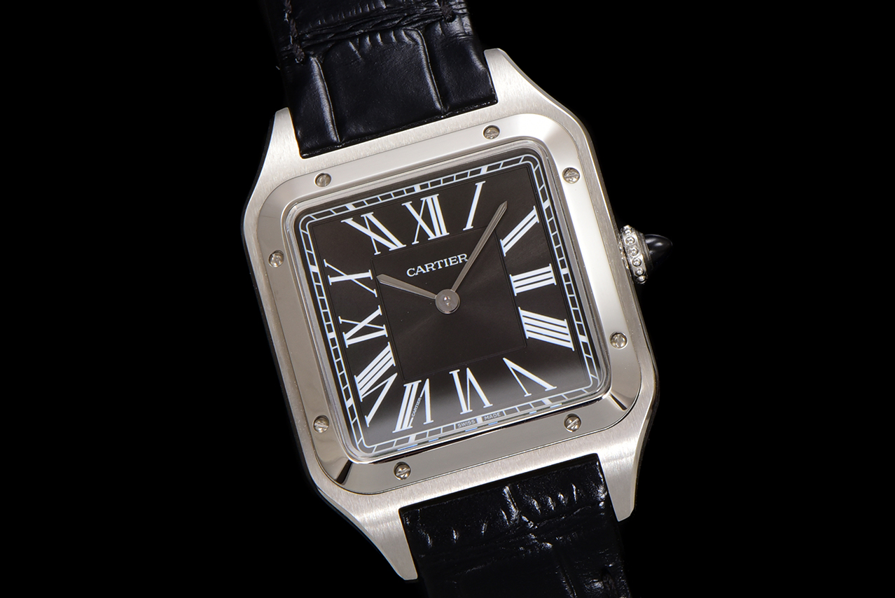 Cartier Santos Dumont Watch, Black Dial, Leather Strap, Silver Stainless Steel 3 a1724521785217 6131