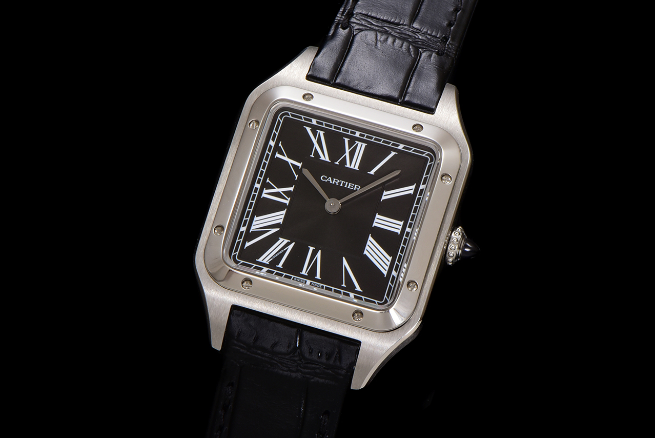 Cartier Santos Dumont Watch, Black Dial, Leather Strap, Silver Stainless Steel 4 a1724521785229 0350
