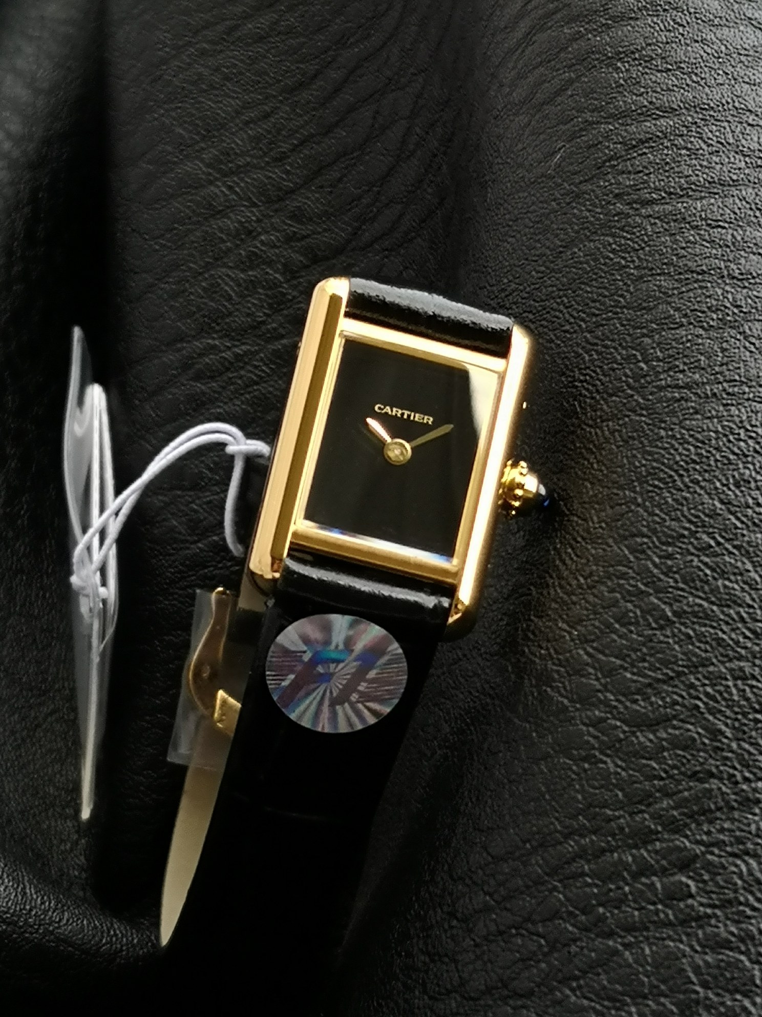 TANK LOUIS Cartier Mini Watch,24mm Gold Case, Black Leather Strap 3 a1749995646621 0154