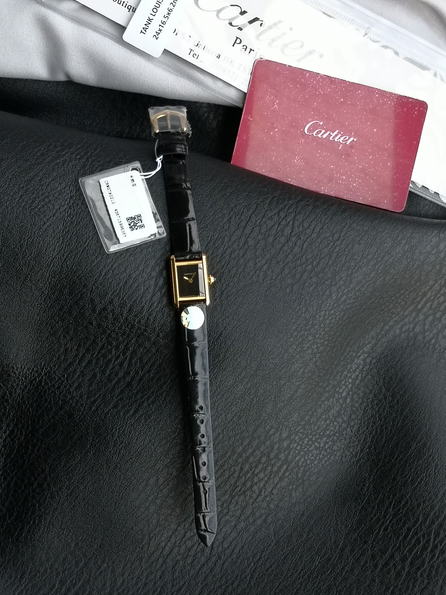 TANK LOUIS Cartier Mini Watch,24mm Gold Case, Black Leather Strap 1 a1749995646835 6013