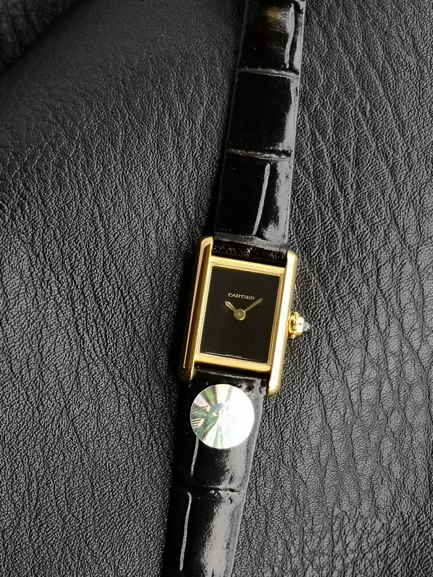 TANK LOUIS Cartier Mini Watch, Gold Case, Black Leather Strap,Swiss Movement 3 a1749995647415 8748