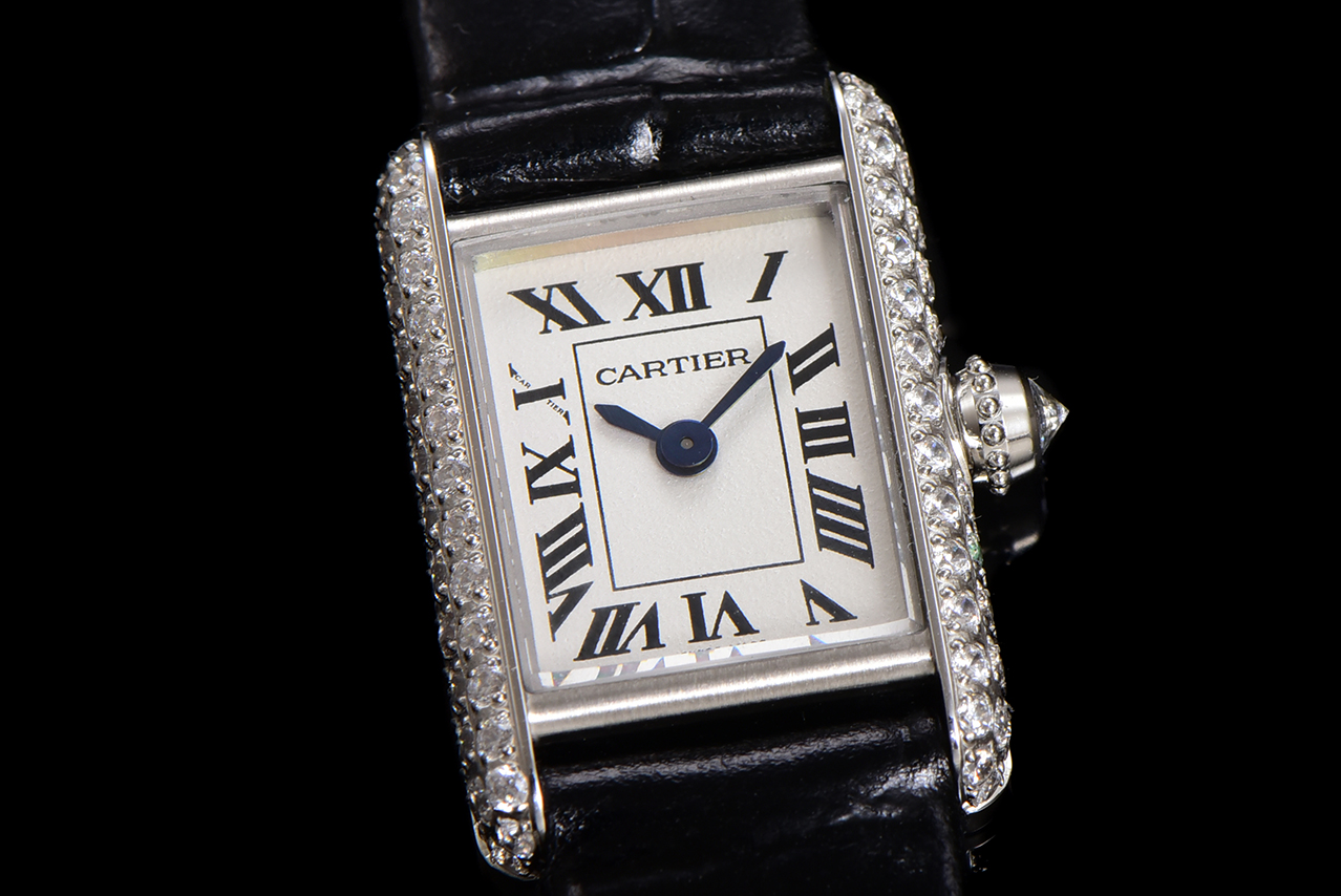 Cartier Tank Louis Mini Watch - Diamond Bezel, Black Leather Strap, Silver-Tone 3 a1750098927073 3632