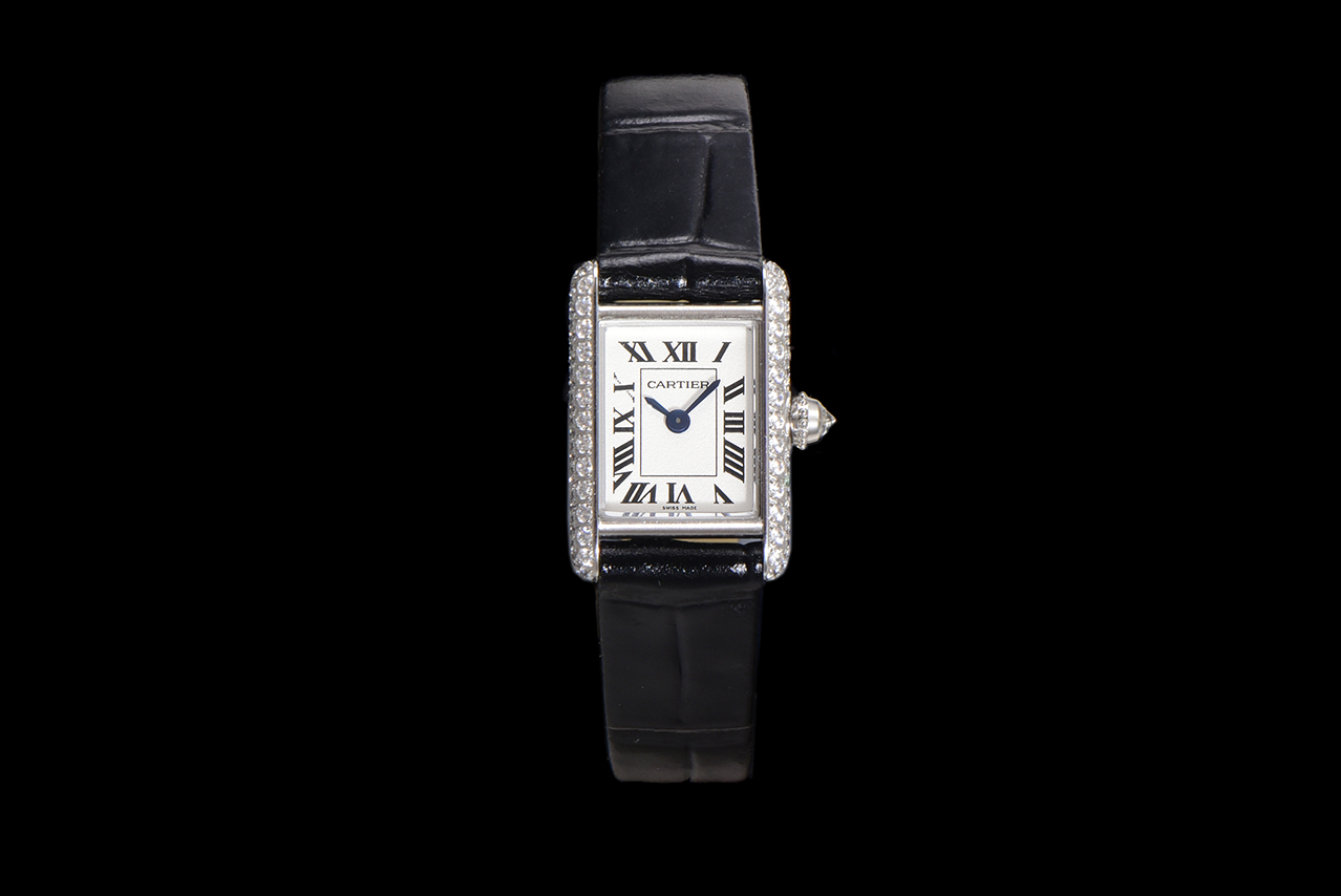 Cartier Tank Louis Mini Watch - Diamond Bezel, Black Leather Strap, Silver-Tone 2 a1750098927084 3754