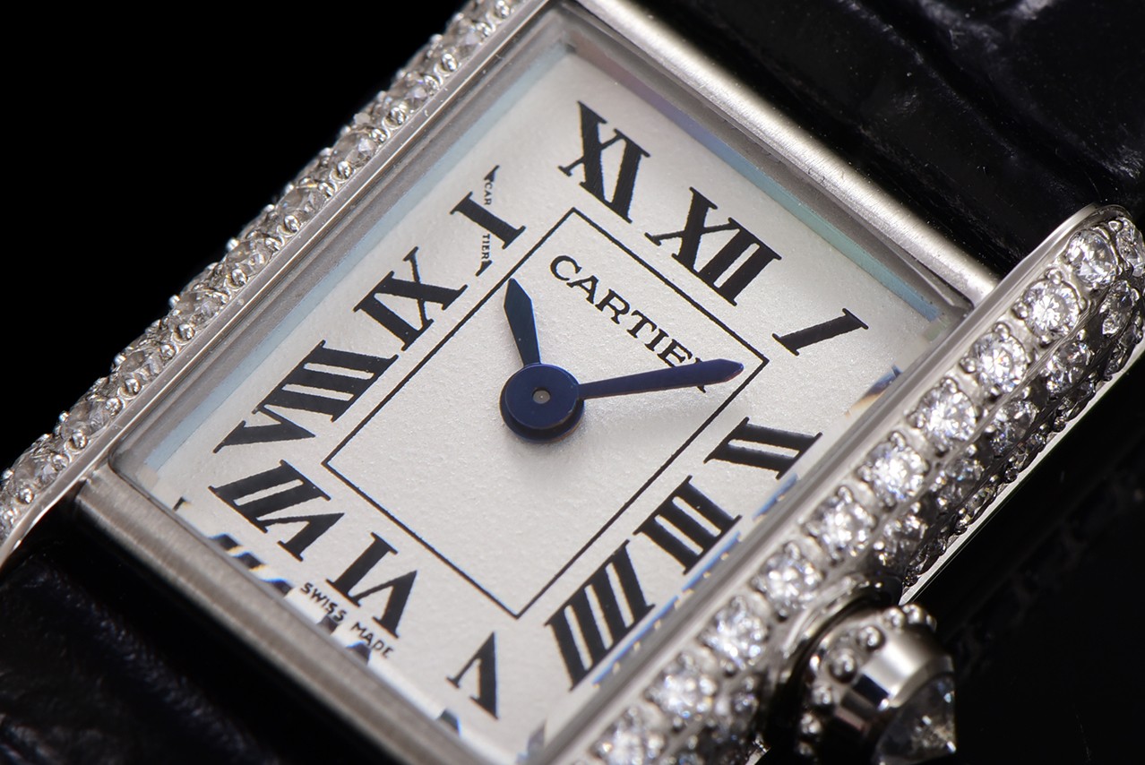 Cartier Tank Louis Mini Watch - Diamond Bezel, Black Leather Strap, Silver-Tone 6 a1750098927205 8840