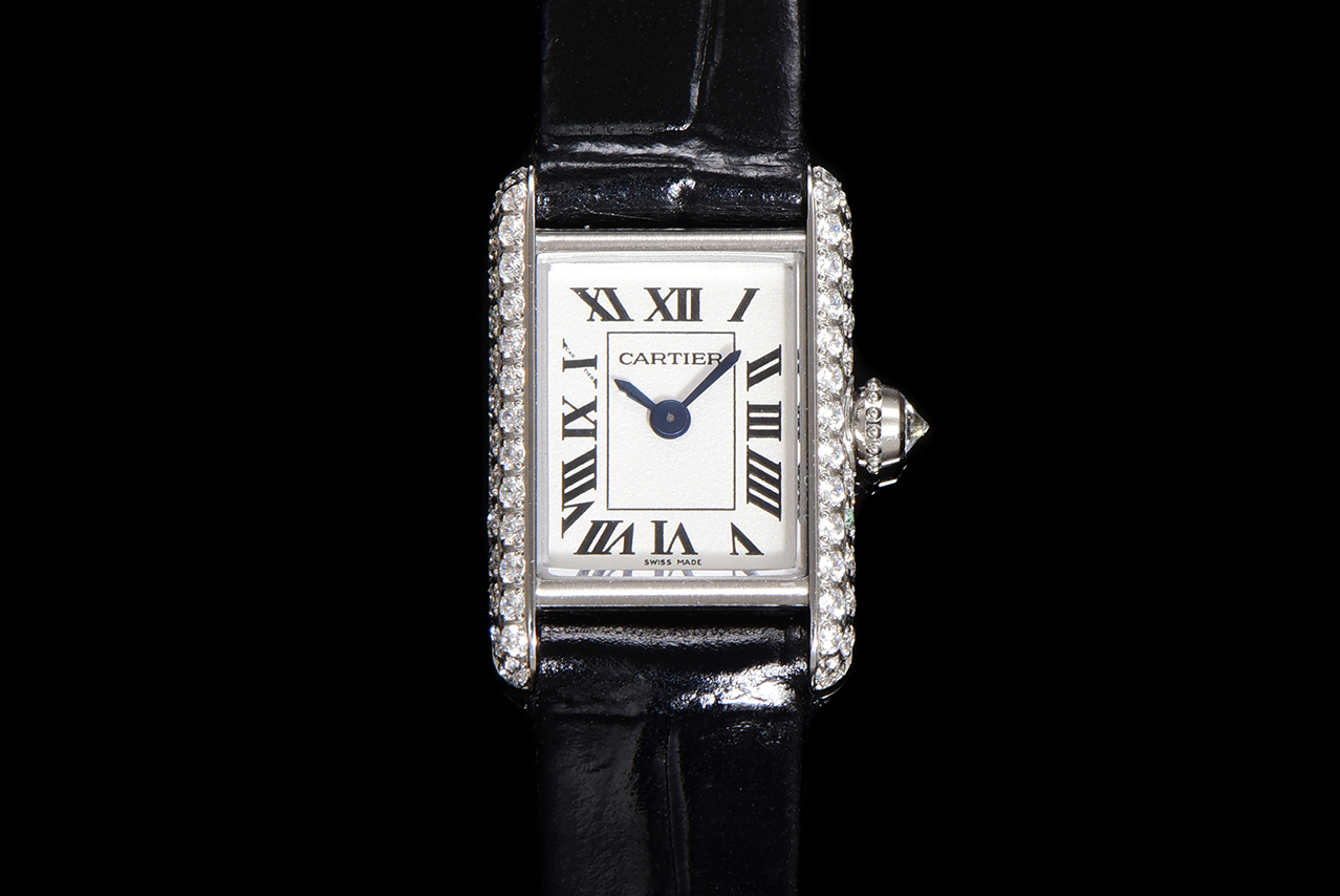 Cartier Tank Louis Mini Watch - Diamonds, Silver Case, Black Leather Strap 2 a1750099031114 4386