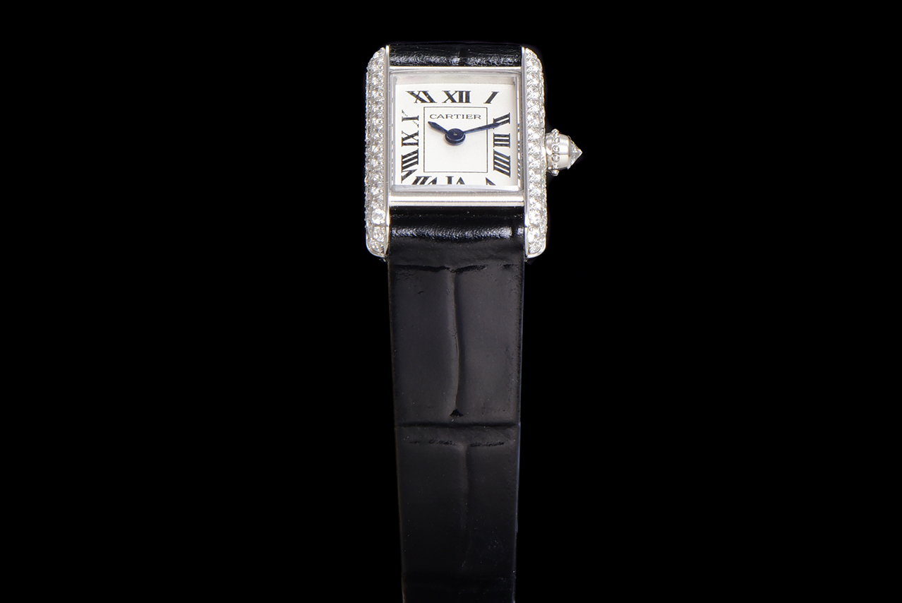 Cartier Tank Louis Mini Watch - Diamonds, Silver Case, Black Leather Strap 3 a1750099031135 2378