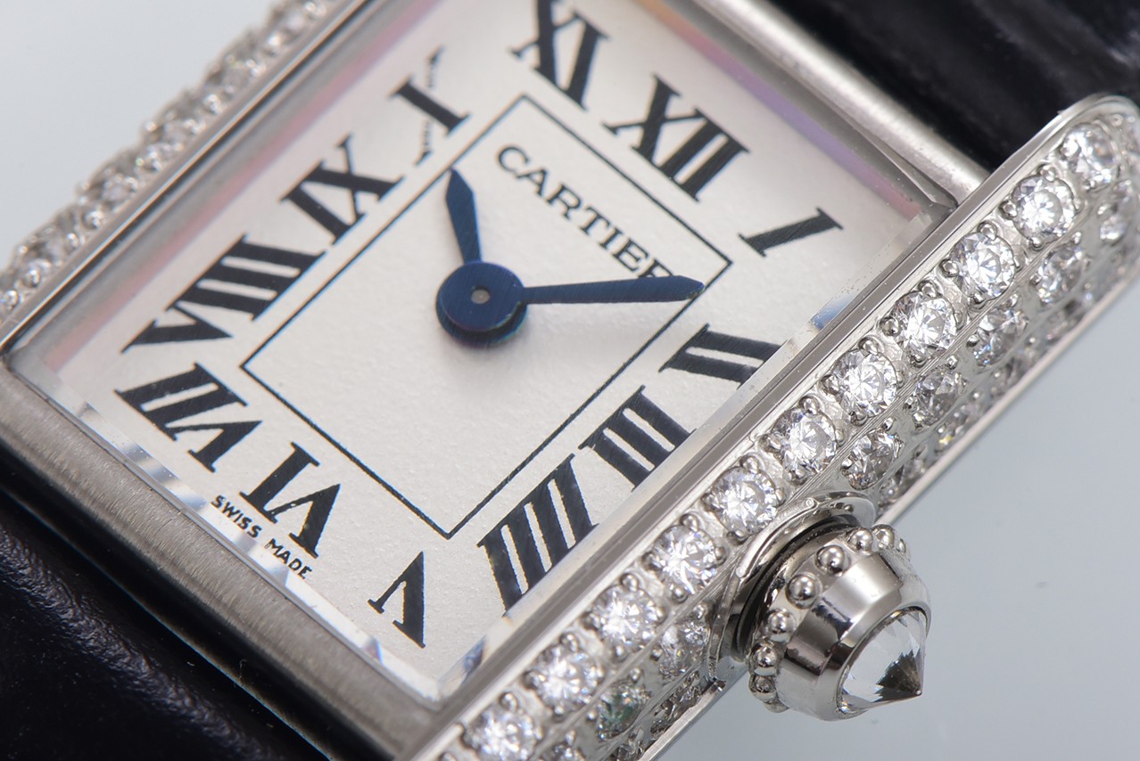 Cartier Tank Louis Mini Watch - Diamonds, Silver Case, Black Leather Strap 4 a1750099031337 4227