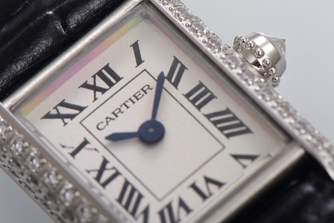 Cartier Tank Louis Mini Watch - Diamonds, Silver Case, Black Leather Strap 9 a1750099032678 0527